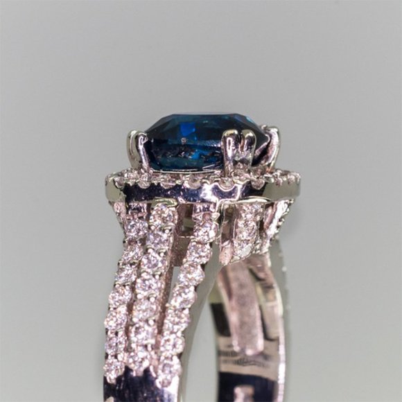 3/$35 Cushion Cut Blue Sapphire Halo Copper Ring CZ Engagement Style Statement - Picture 6 of 7